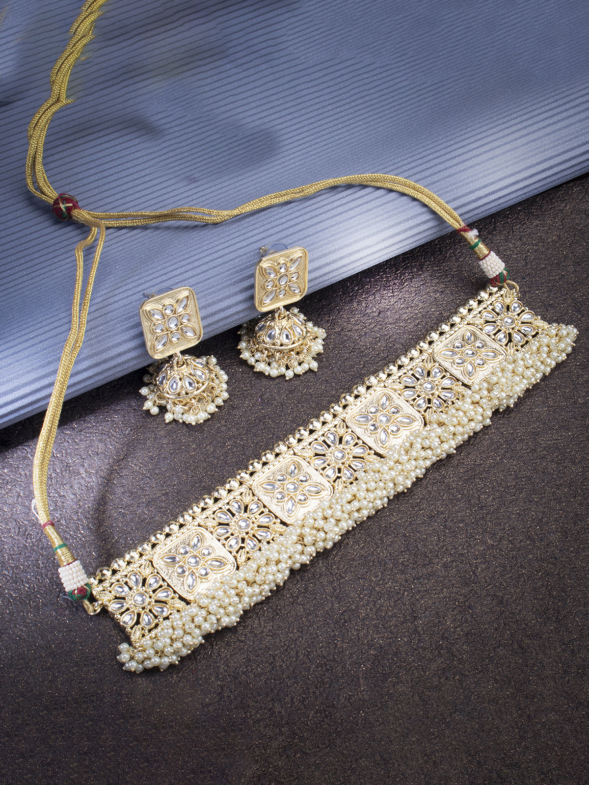Sukkhi Adorable Kundan Gold Plated Pearl Choker Necklace Set for Women SKR85702