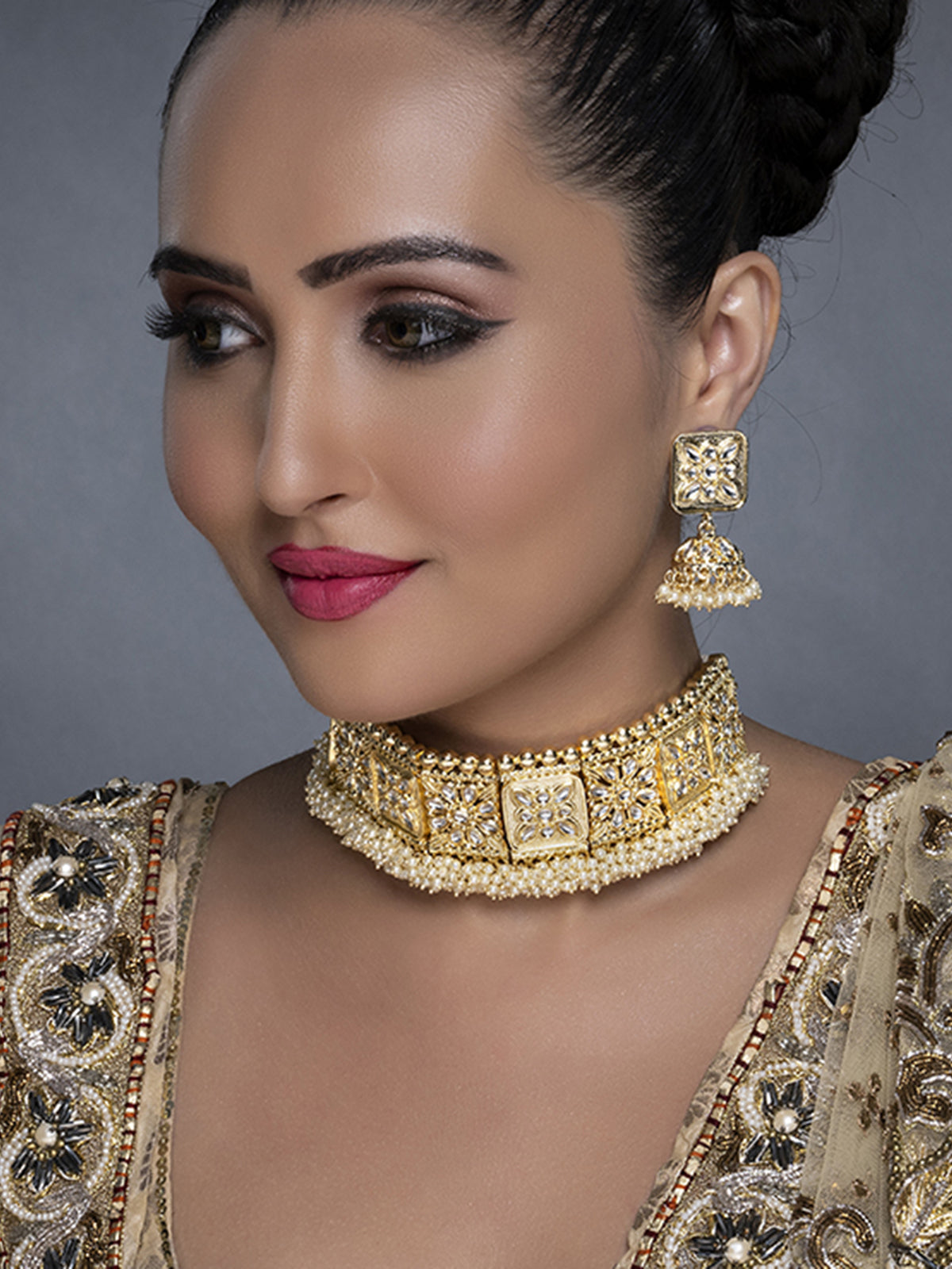 Sukkhi Adorable Kundan Gold Plated Pearl Choker Necklace Set for Women SKR85702