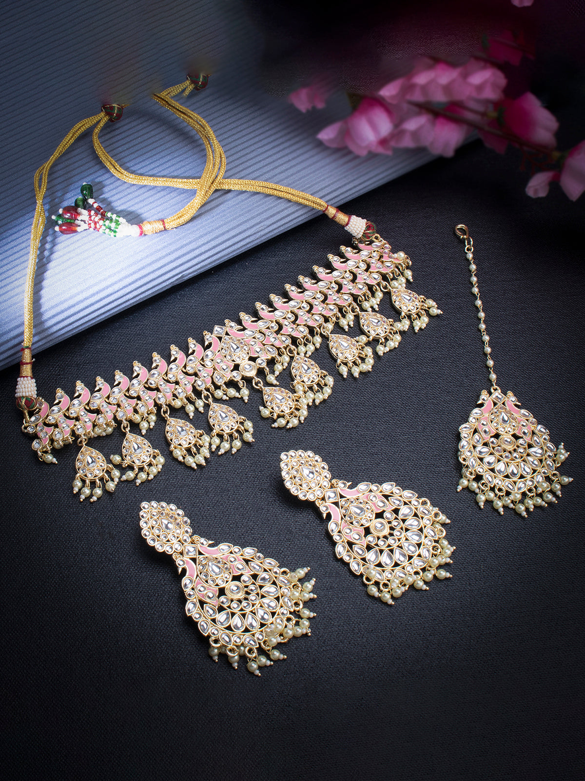 Sukkhi Astonish Pearl Gold Plated Kundan Meenakari Necklace Set for Women SKR85704