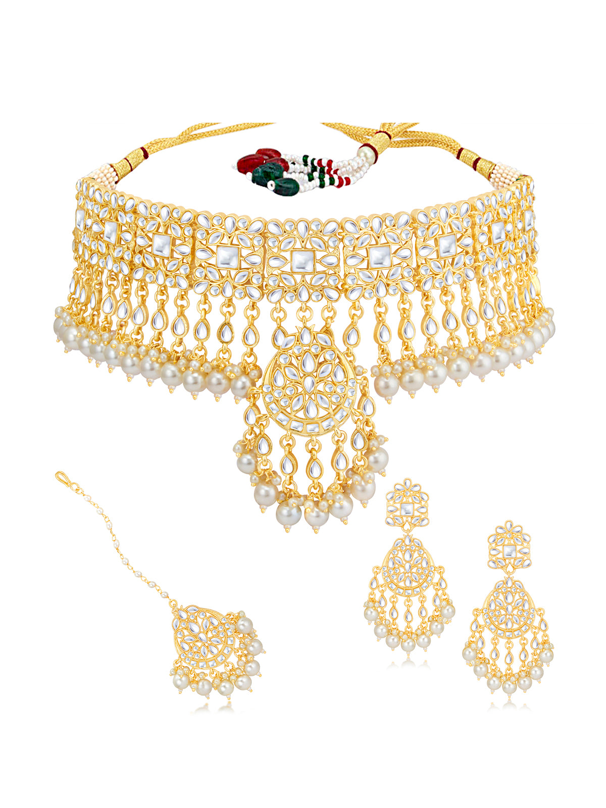 Sukkhi Exclusive Kundan Gold Plated Pearl Choker Necklace Set for Women SKR85708
