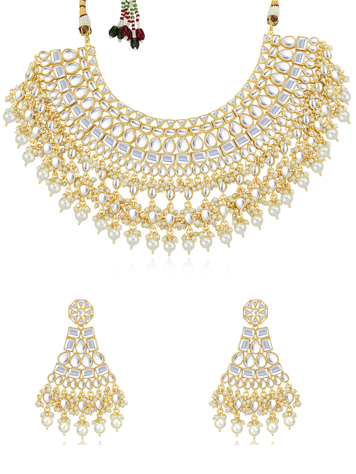 Sukkhi Glamorous Kundan Gold Plated Pearl Choker Necklace Set for Women SKR85709