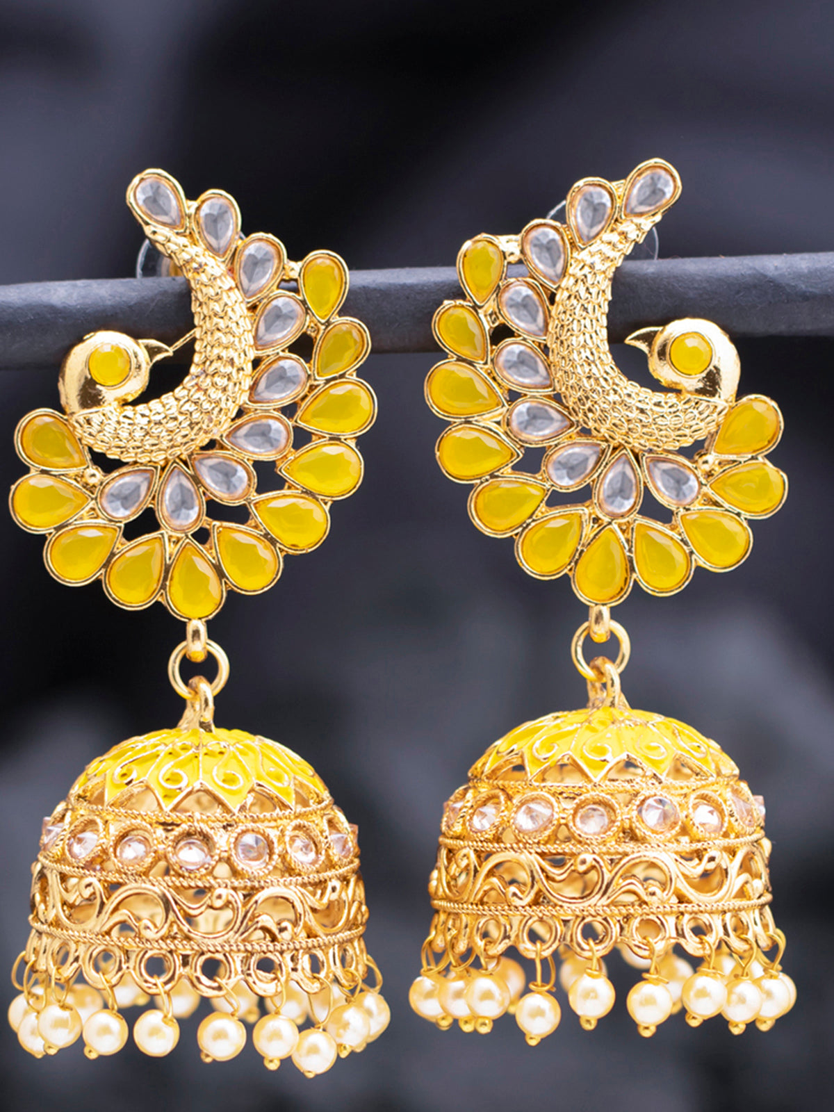 Sukkhi Traditional Pearl Gold Plated Peacock Meenakari Jhumki Earring for Women SKR85725