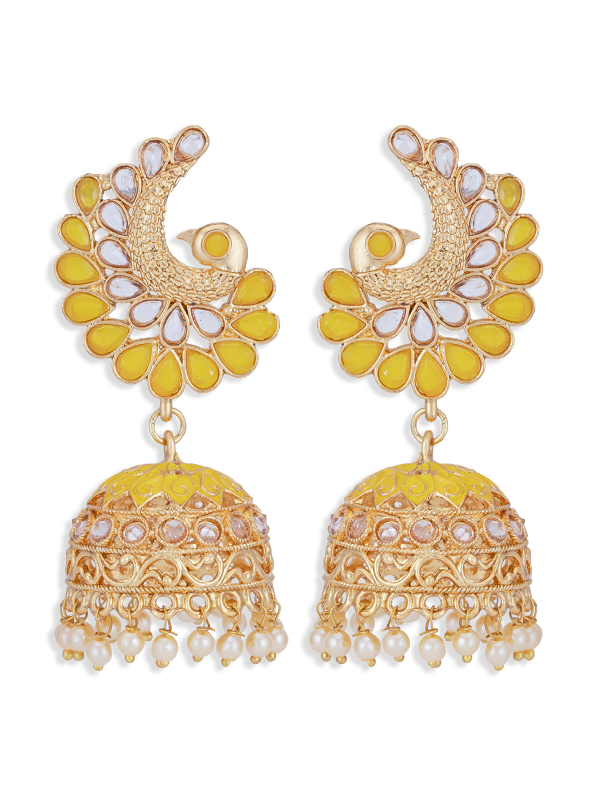 Sukkhi Traditional Pearl Gold Plated Peacock Meenakari Jhumki Earring for Women SKR85725