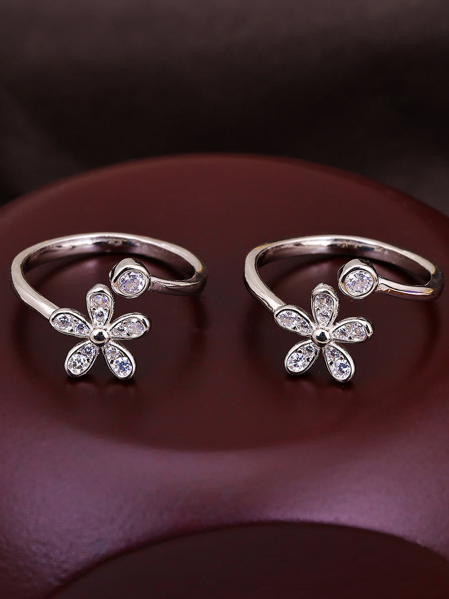 Pissara by Sukkhi Elegant 925 Sterling Silver Cubic Zirconia Toe Rings For Women And Girls|with Authenticity Certificate, 925 Stamp & 6 Months Warranty TR104681