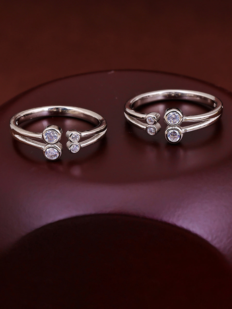 Pissara by Sukkhi Marvelous 925 Sterling Silver Cubic Zirconia Toe Rings For Women And Girls|with Authenticity Certificate, 925 Stamp & 6 Months Warranty TR104684