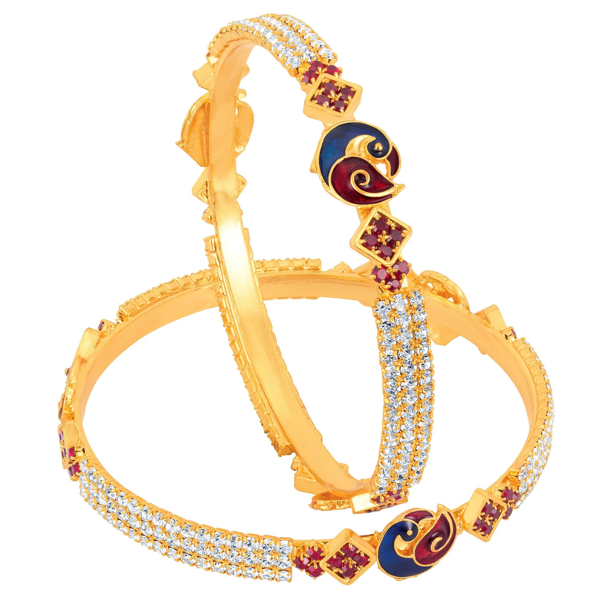 Sukkhi Gold Plated Meenakri Peacock AD stone Bangles - 1147VB1250