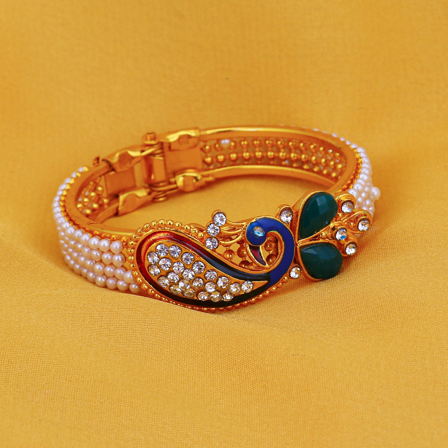 Sukkhi Marquise Pecock Gold Plated AD Kada For Women Free Size - Free Size