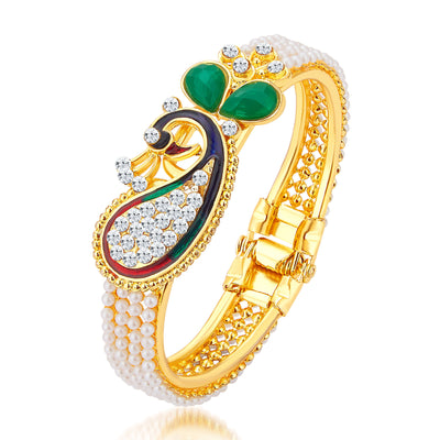 Sukkhi Marquise Pecock Gold Plated AD Kada For Women