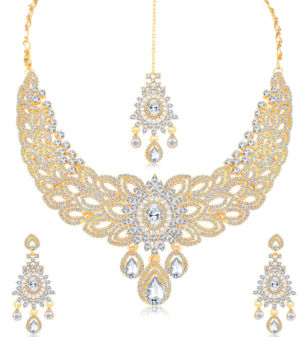 Sukkhi Luxurious Gold Plated Austrian Stone Necklace Set Combo For Women
