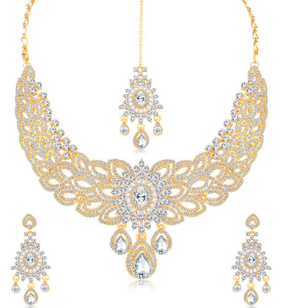 Sukkhi Luxurious Gold Plated Austrian Stone Necklace Set Combo For Women