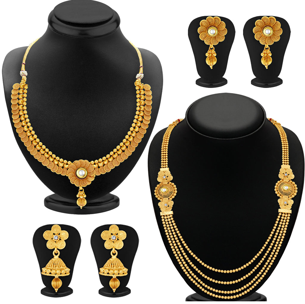 Sukkhi Jalebi Four String Gold Plated Necklace Set Combo For Women