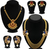 Sukkhi Peacock Five String Gold Plated Necklace Set Combo For Women