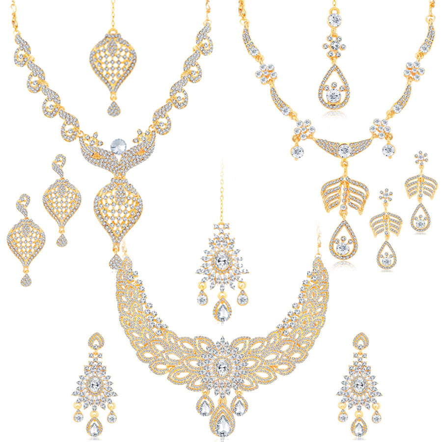 Sukkhi Luxurious Gold Plated Austrian Stone Necklace Set Combo For Women