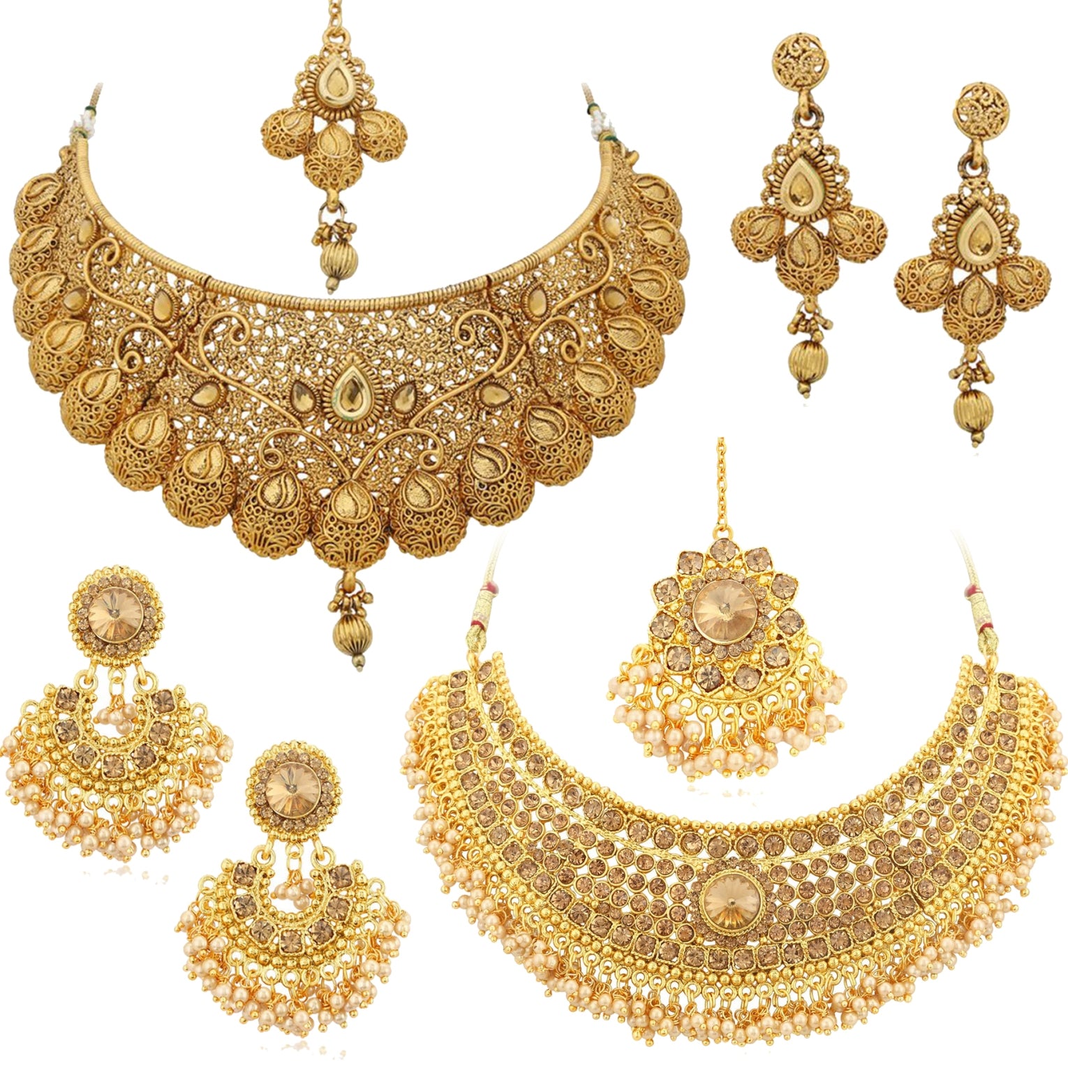 Sukkhi Glamorous Gold Plated Choker Necklace Set Combo For Women
