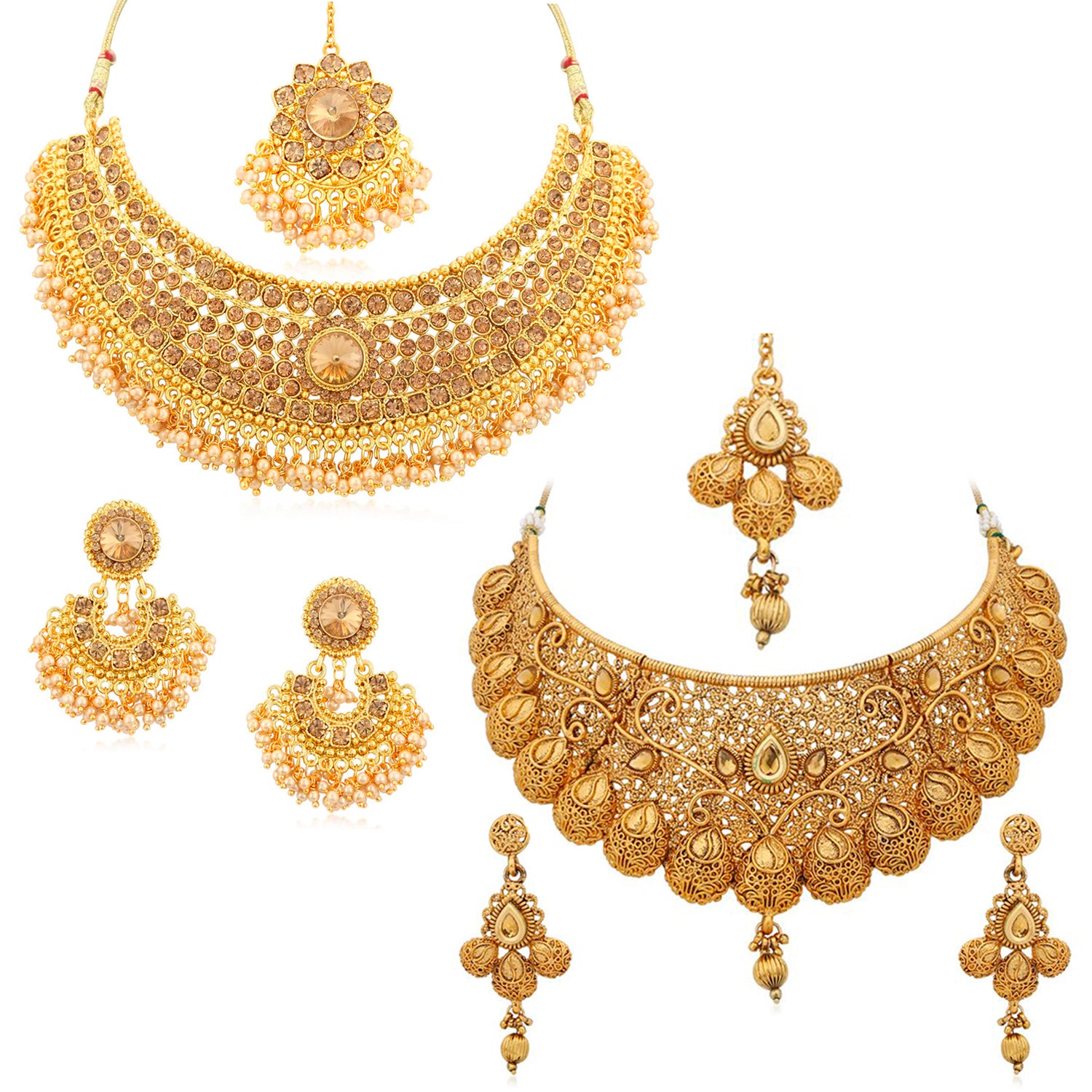 Sukkhi Glamorous Gold Plated Choker Necklace Set Combo For Women