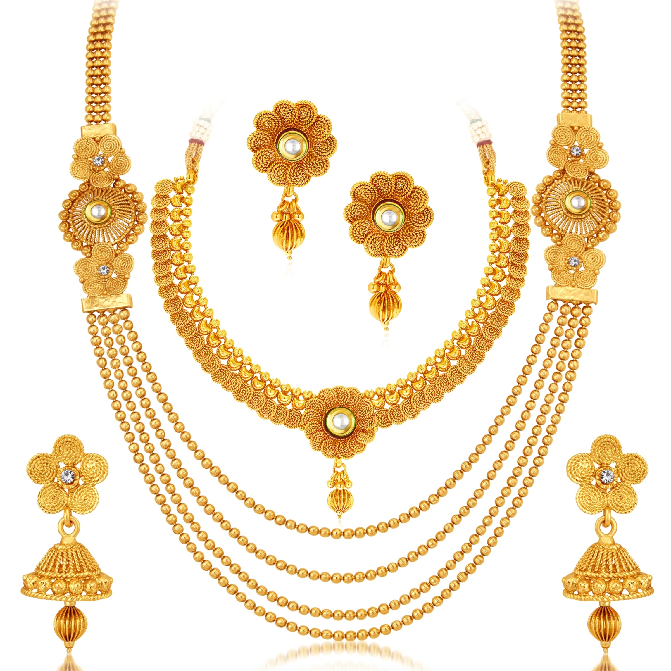 Sukkhi Jalebi Four String Gold Plated Necklace Set Combo For Women