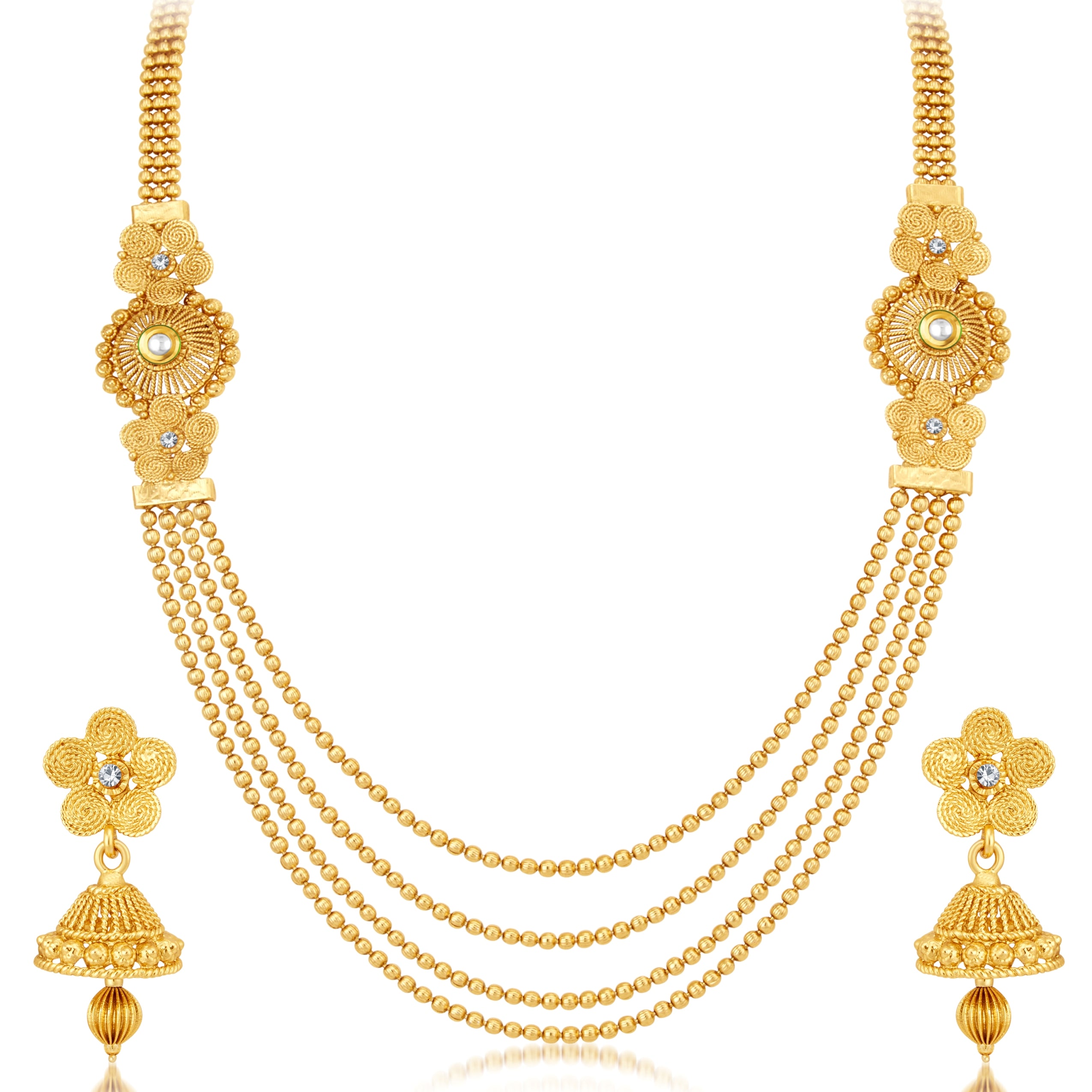Sukkhi Jalebi Four String Gold Plated Necklace Set Combo For Women