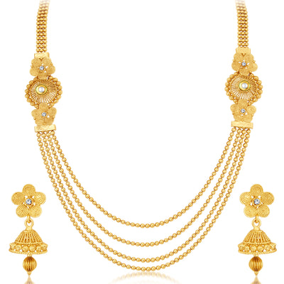 Sukkhi Jalebi Four String Gold Plated Necklace Set Combo For Women