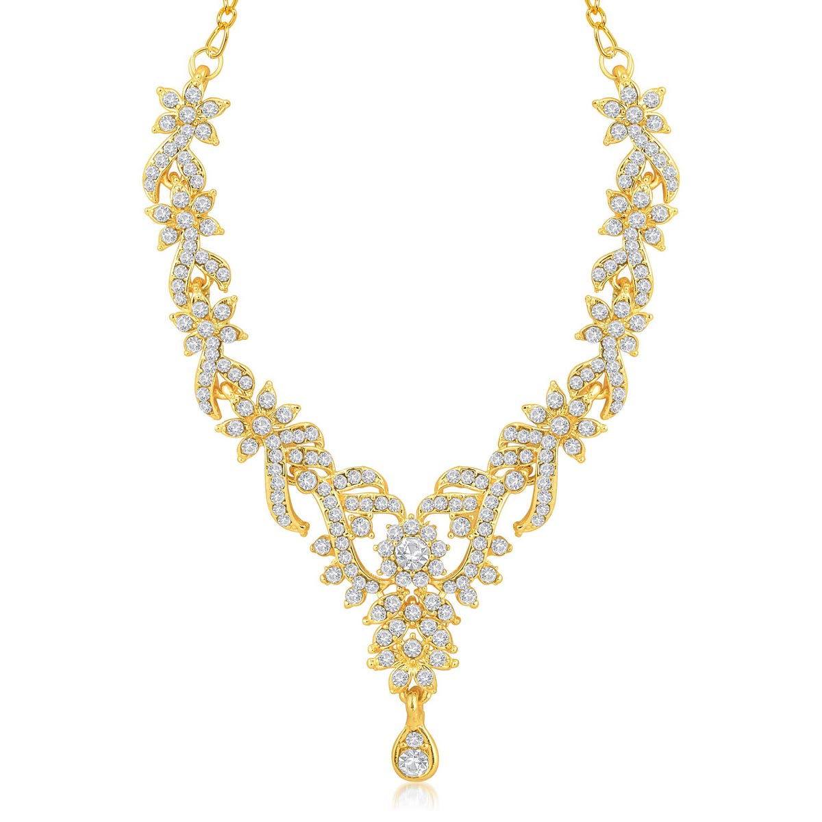 Sukkhi Trendy Gold Plated Australian Diamond Stone Studded Necklace Set
