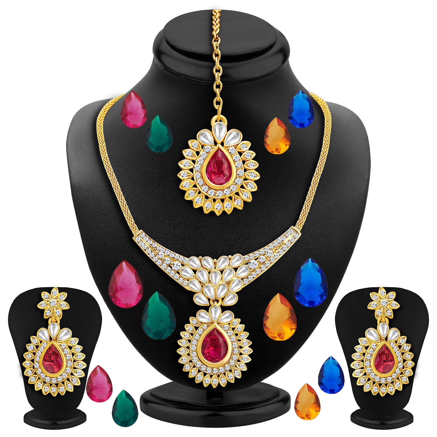 Sukkhi Pack of 15 Changeable Stone Attractive Gold Plated AD Necklace Set