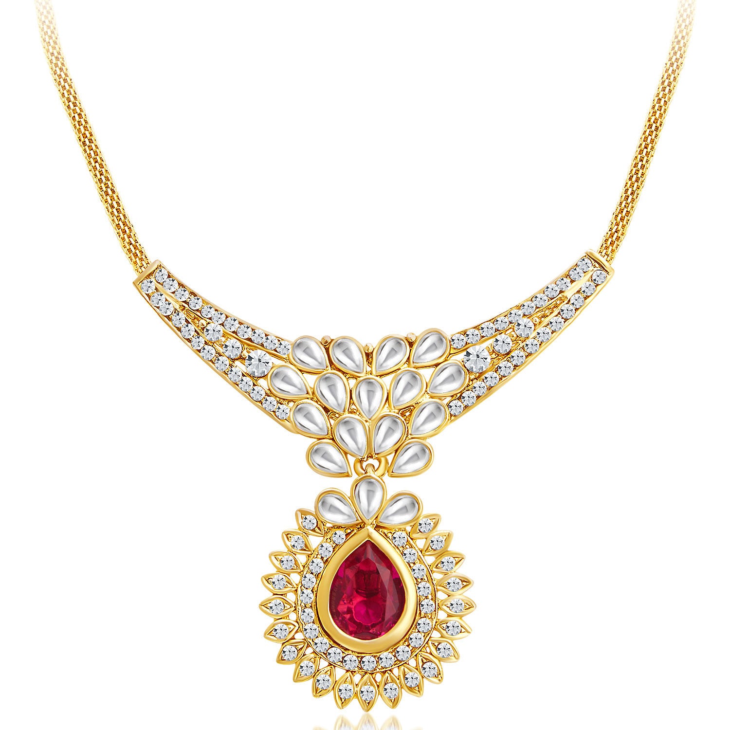 Sukkhi Attractive Gold Plated AD Necklace Set with Set of 5 Changeable Stone-3