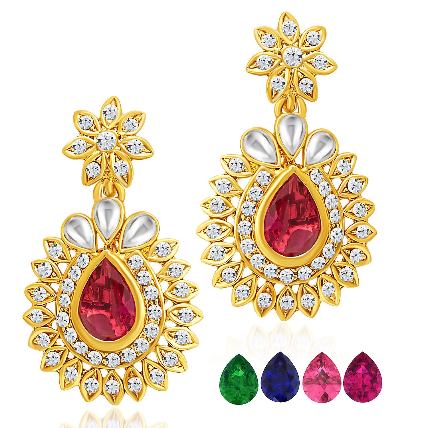 Sukkhi Attractive Gold Plated AD Necklace Set with Set of 5 Changeable Stone-5