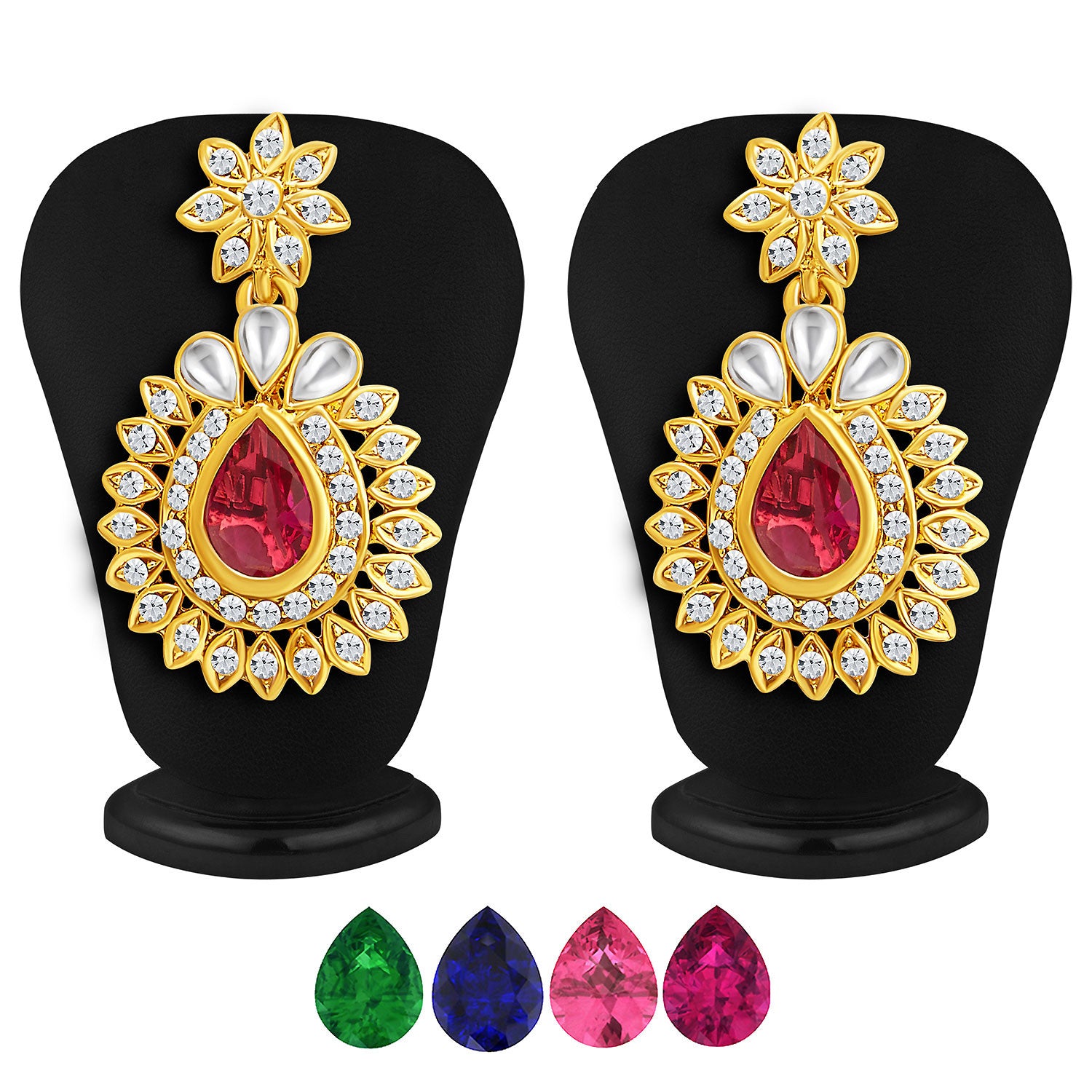 Sukkhi Attractive Gold Plated AD Necklace Set with Set of 5 Changeable Stone-4