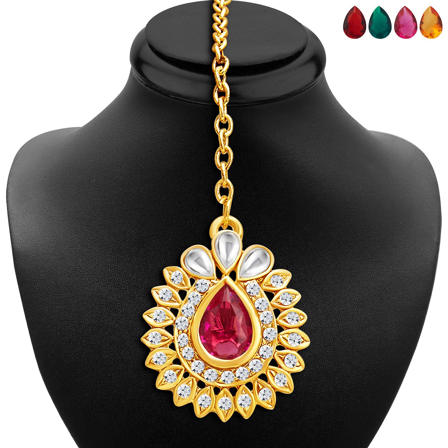 Sukkhi Attractive Gold Plated AD Necklace Set with Set of 5 Changeable Stone-6