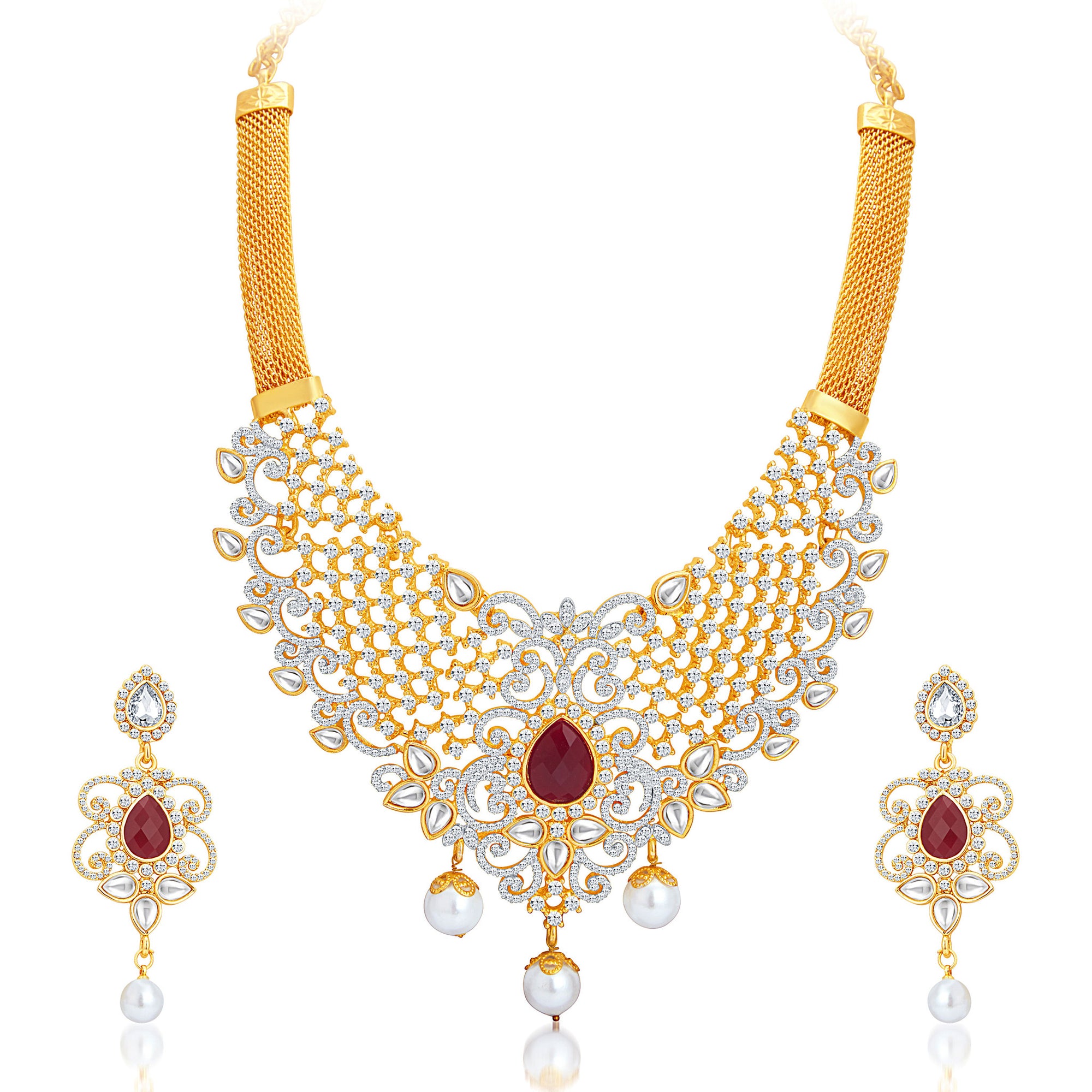 Sukkhi Sparkling Gold Plated AD Necklace Set For Women-1
