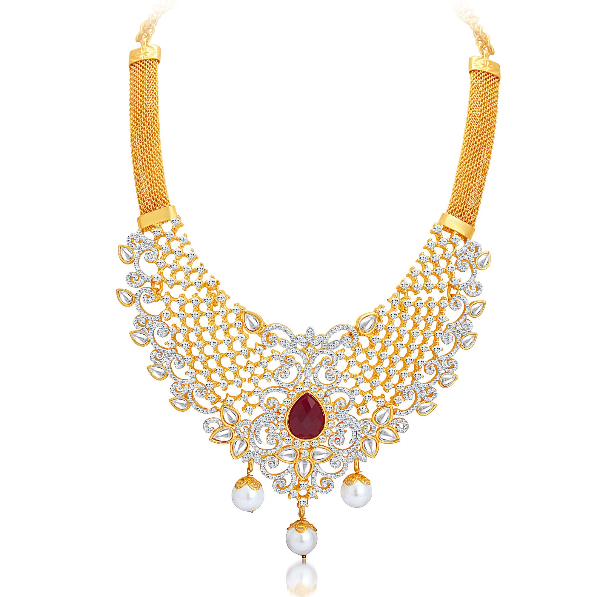 Sukkhi Sparkling Gold Plated AD Necklace Set For Women-3