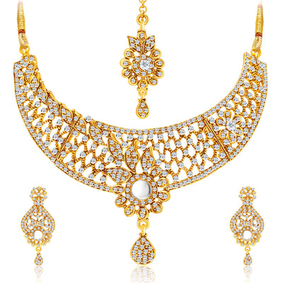 Sukkhi Amazing Gold Plated AD Set of 2 Necklace Set Combo For Women-5