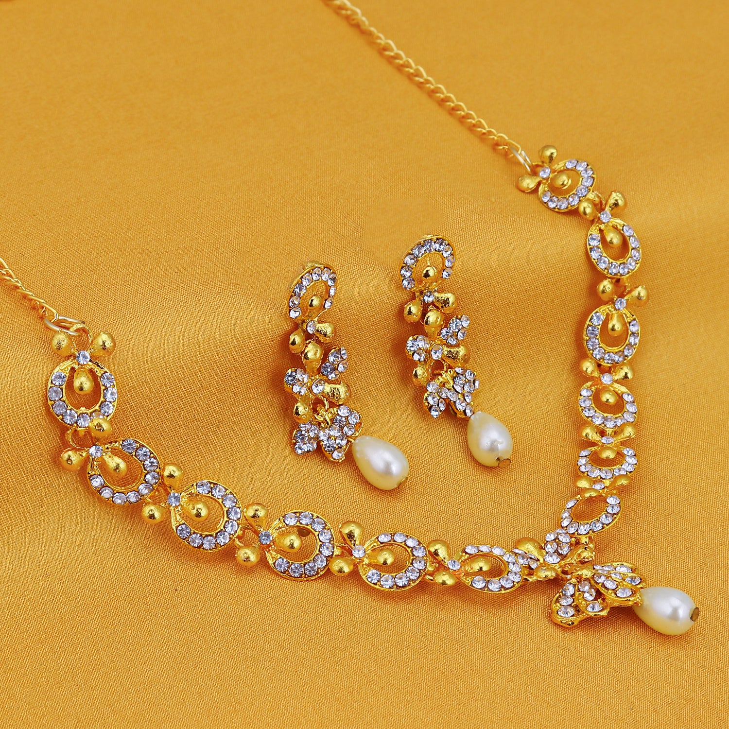 Sukkhi Glittery Gold Plated AD Necklace Set For Women