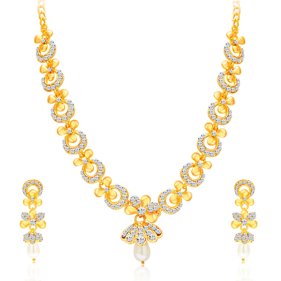 Sukkhi Glittery Gold Plated AD Necklace Set For Women-1