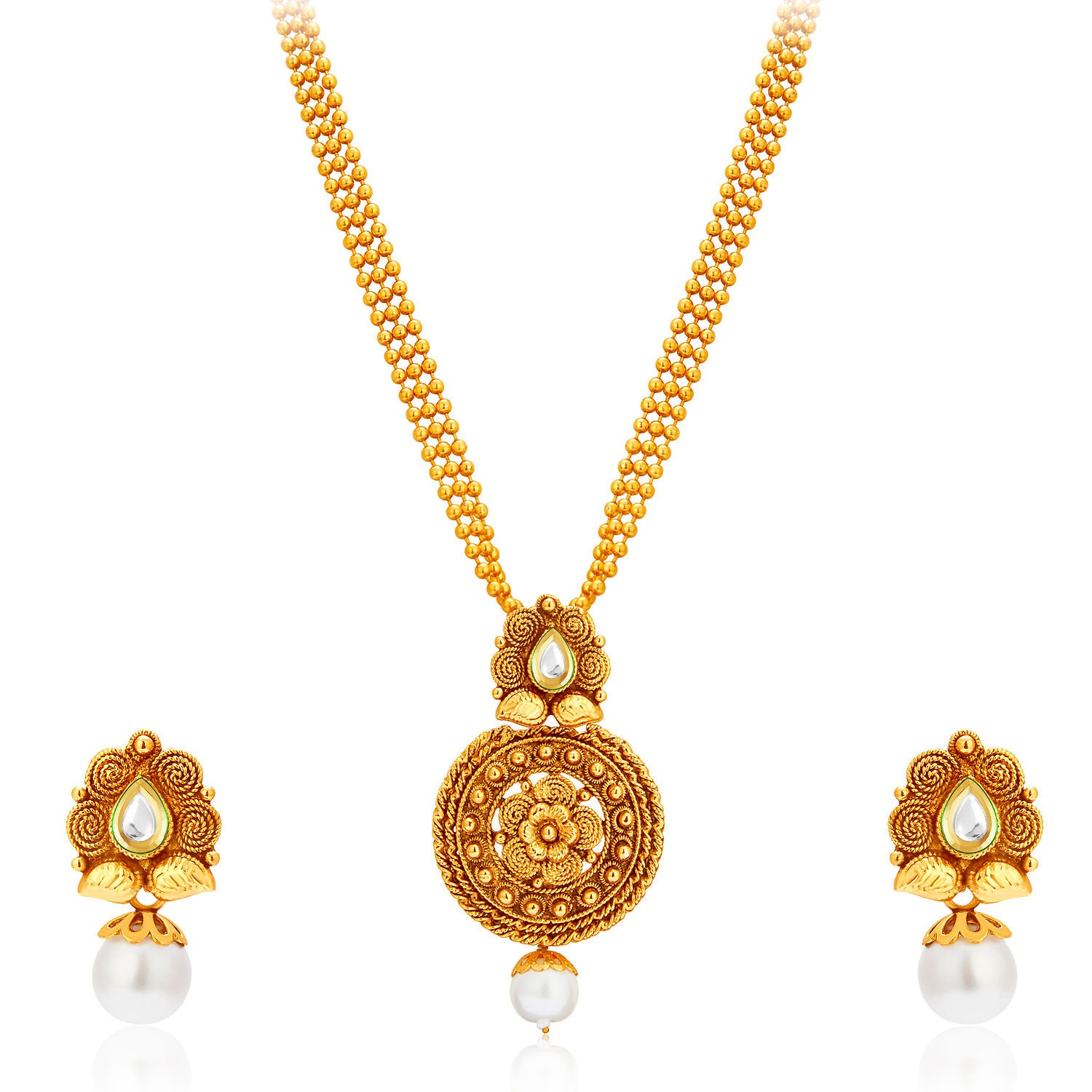 Sukkhi Wavy Gold Plated Kundan Set of 2 Necklace Set Combo For Women-5