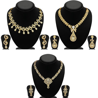 Sukkhi Glimmery 3 Pieces Necklace Set Combo - Gold