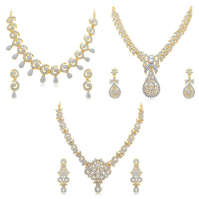 Sukkhi Glimmery 3 Pieces Necklace Set Combo - Gold