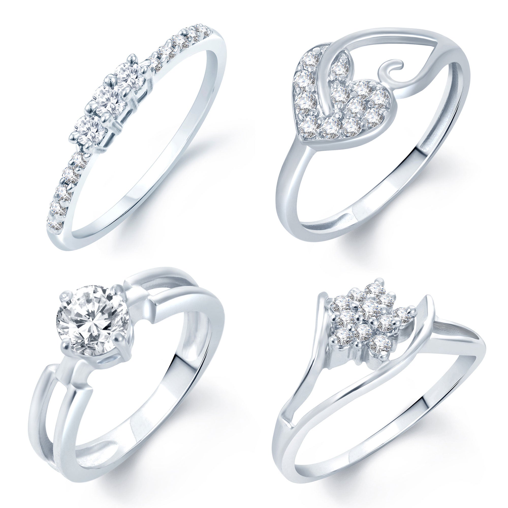 Sukkhi Incredible Rhodium Plated Set Of 4 CZ Ring Combo For Women