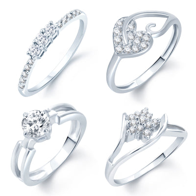 Sukkhi Incredible Rhodium Plated Set Of 4 CZ Ring Combo For Women