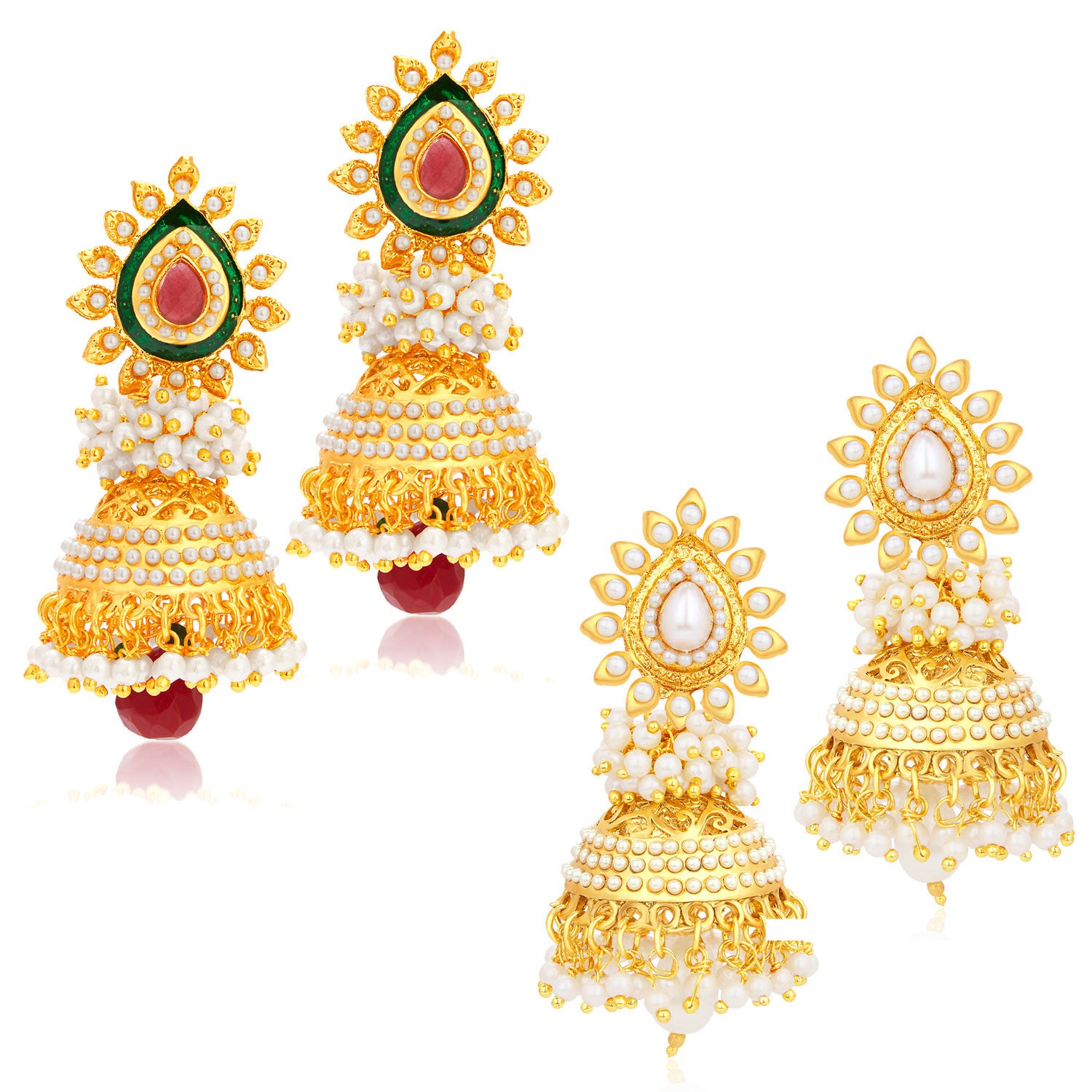 Sukkhi Gorgeous Jhumki Gold Plated Set of 2 Pair Earring Combo For Women