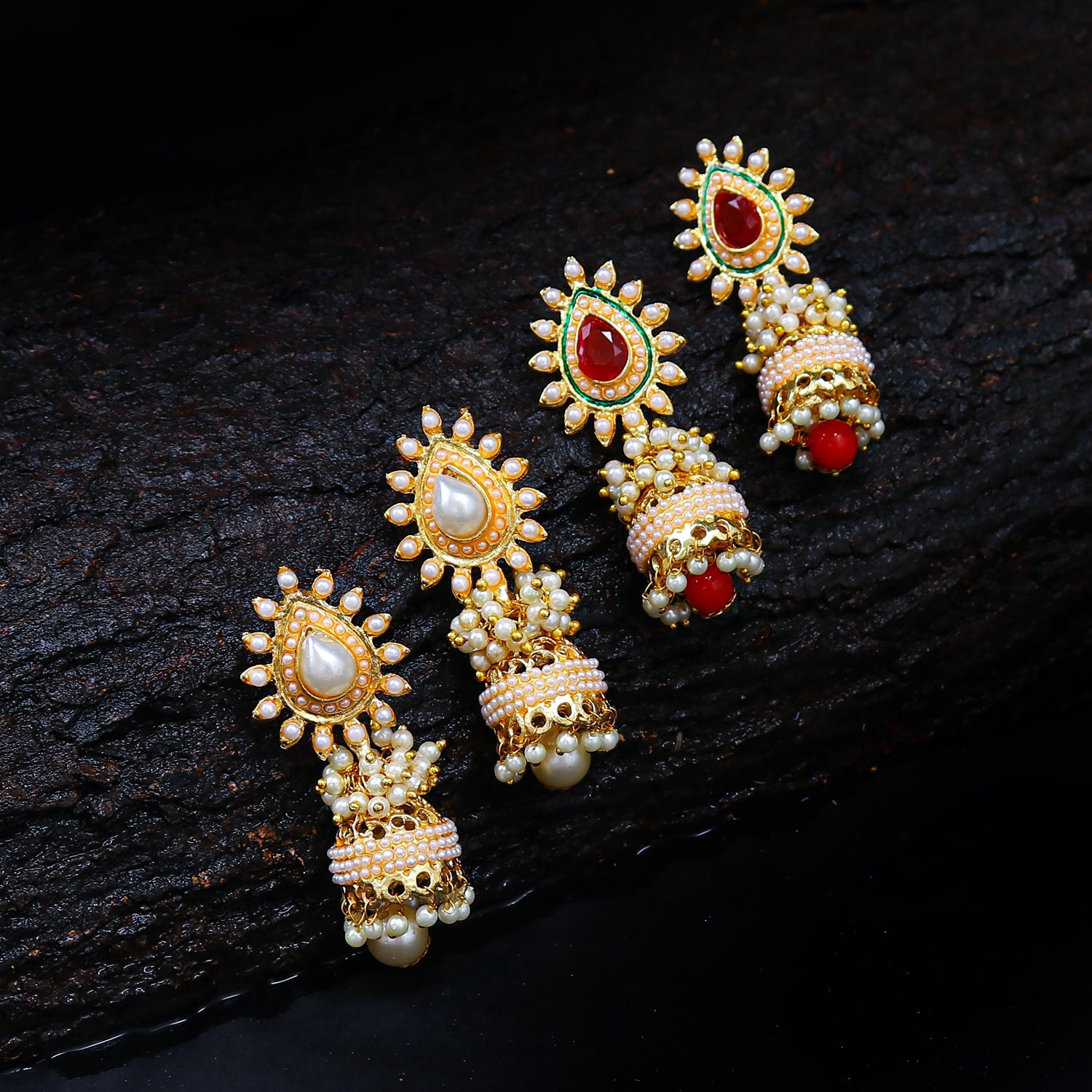 Sukkhi Gorgeous Jhumki Gold Plated Set of 2 Pair Earring Combo For Women