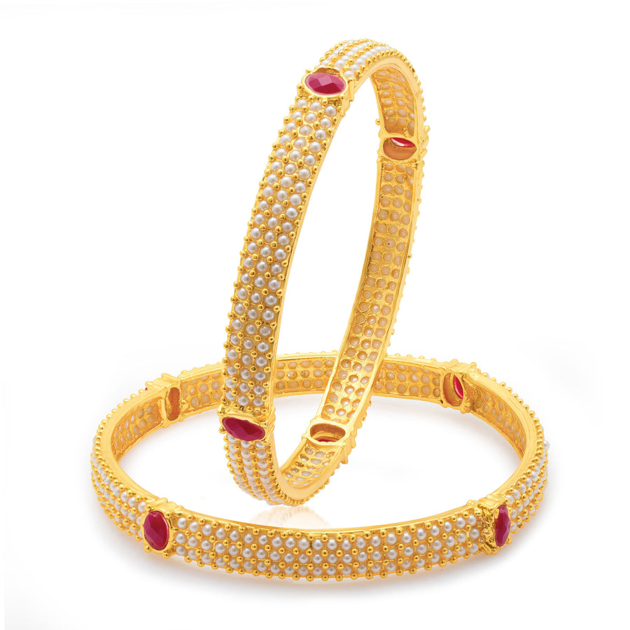 Sukkhi Delightful Gold Plated Moti Bangles for Women