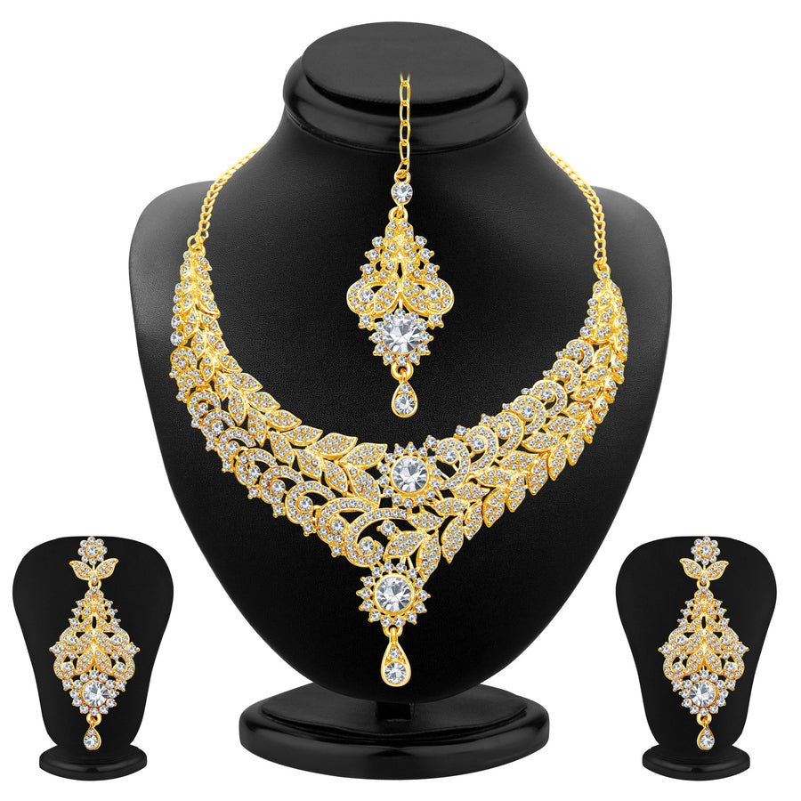 Sukkhi Wavy Gold Plated AD Necklace Set For Women