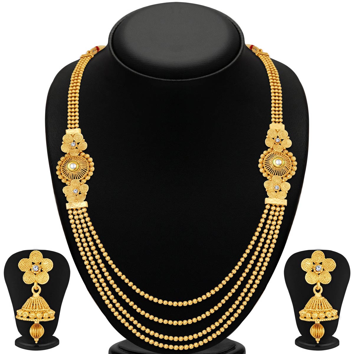 Sukkhi Stylish Jalebi 4 String Gold Plated Necklace Set For Women