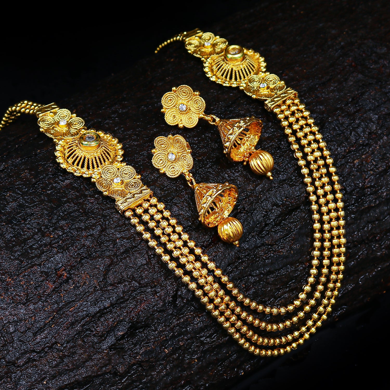 Sukkhi Stylish Jalebi 4 String Gold Plated Necklace Set For Women