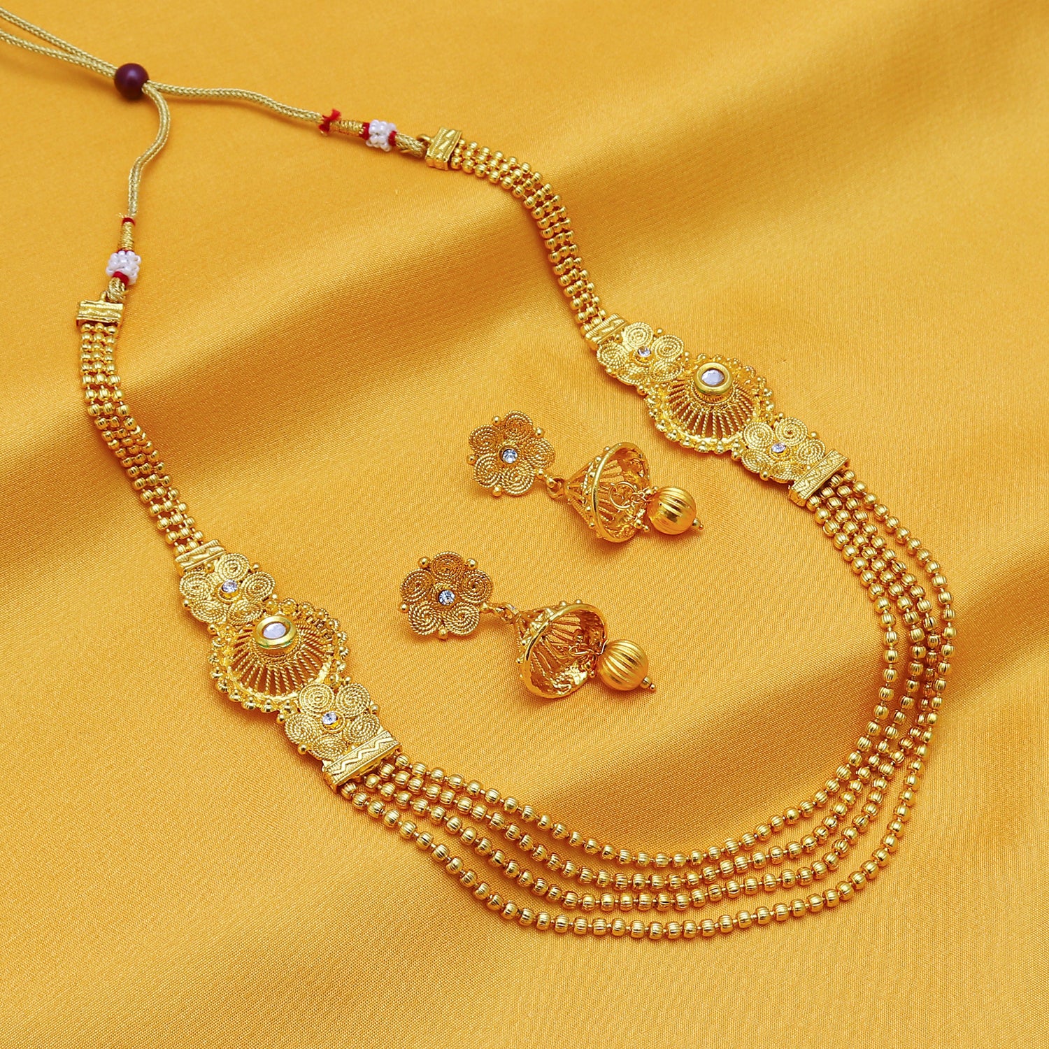 Sukkhi Stylish Jalebi 4 String Gold Plated Necklace Set For Women