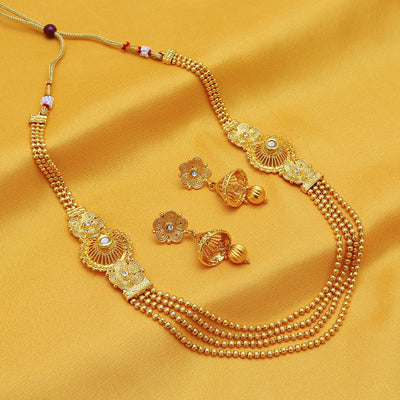 Sukkhi Stylish Jalebi 4 String Gold Plated Necklace Set For Women