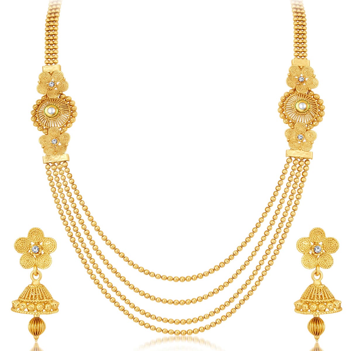 Sukkhi Stylish Jalebi 4 String Gold Plated Necklace Set For Women