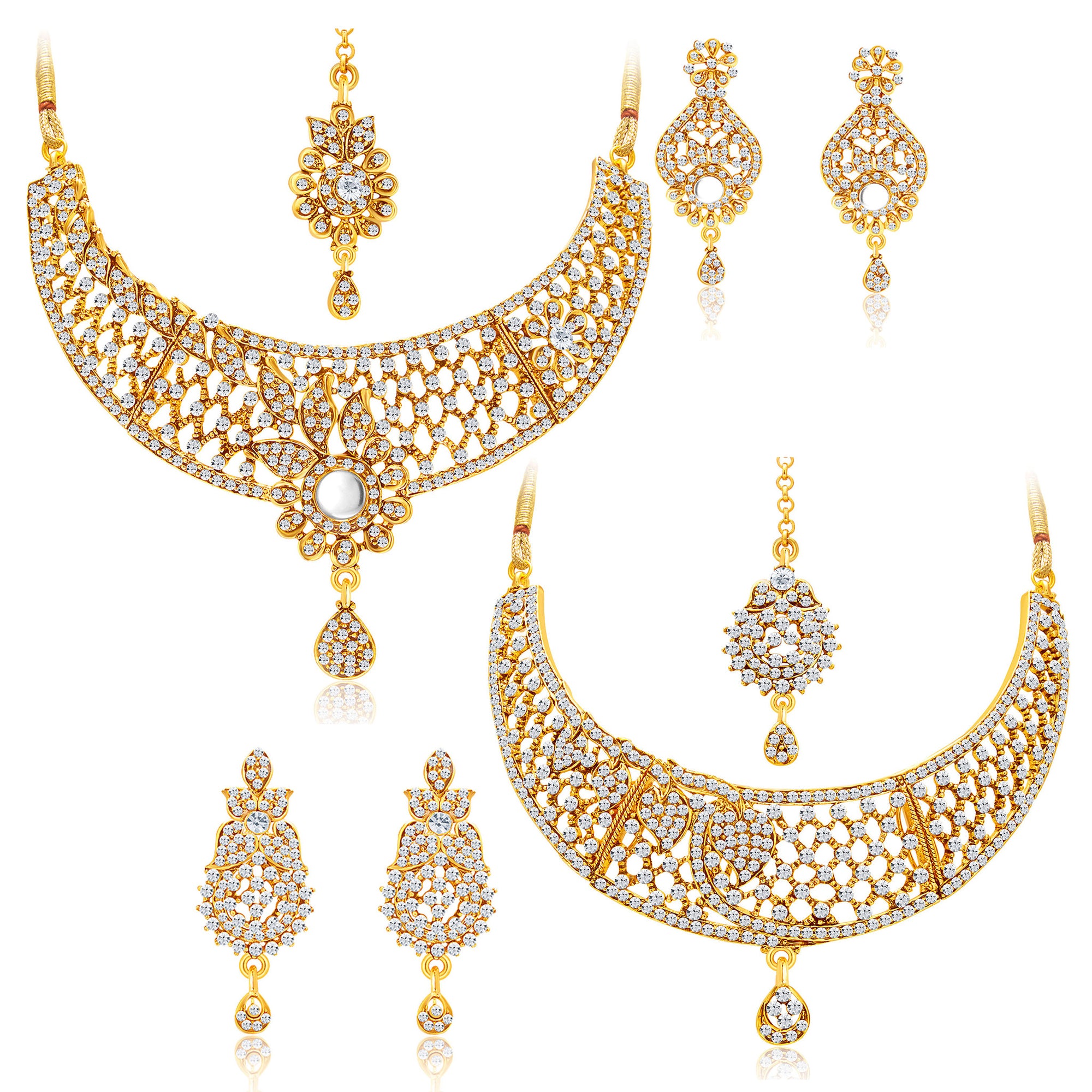Sukkhi Amazing Gold Plated AD Set of 2 Necklace Set Combo For Women-1