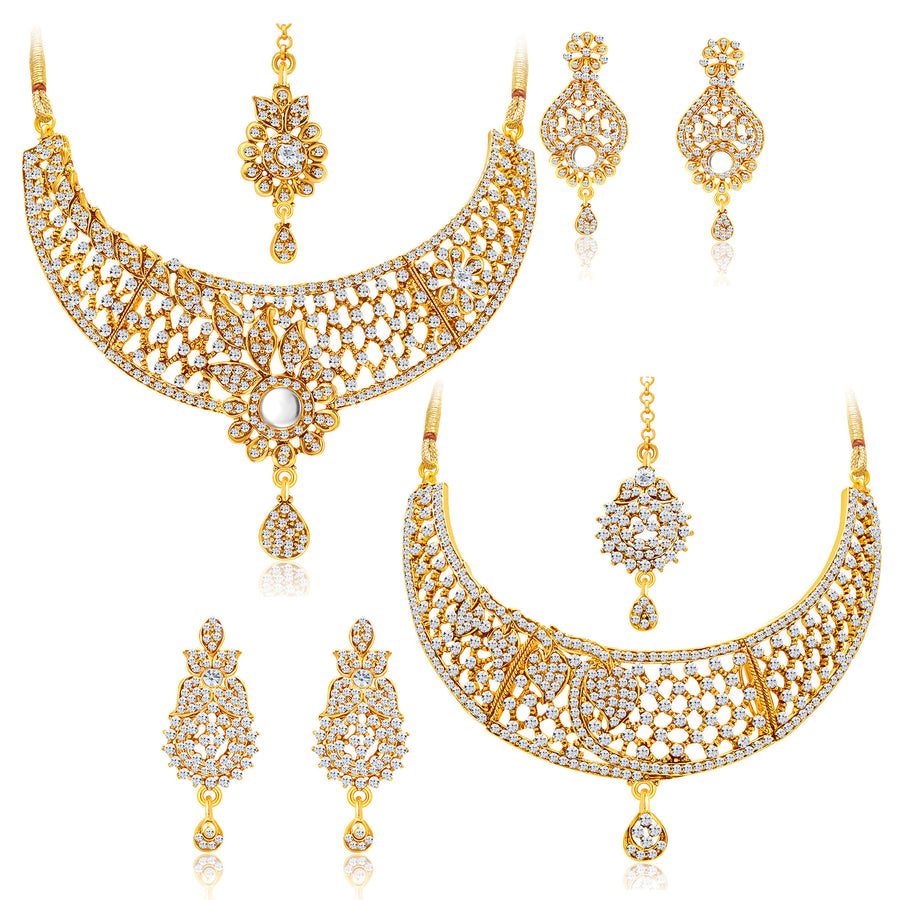Sukkhi Amazing Gold Plated AD Set of 2 Necklace Set Combo For Women-1