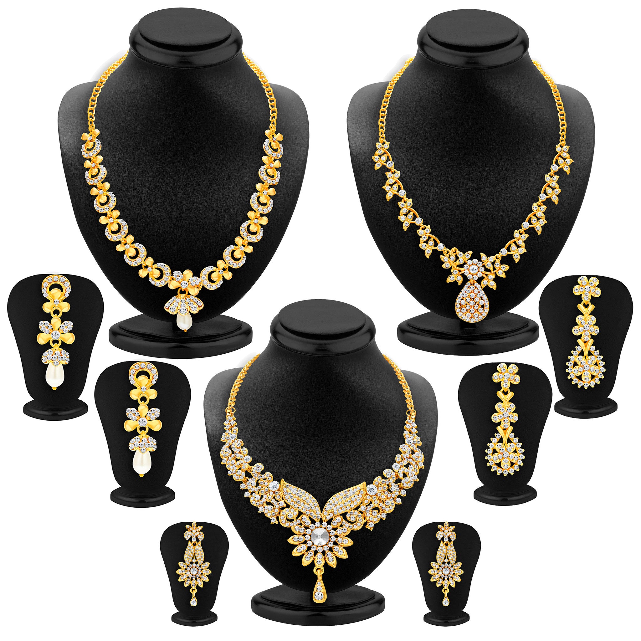 Sukkhi Intricately Gold Plated AD Set of 3 Necklace Set Combo For Women